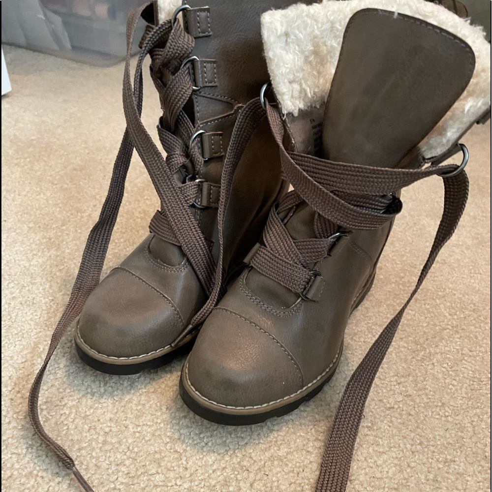 Brown wedge heeled boots